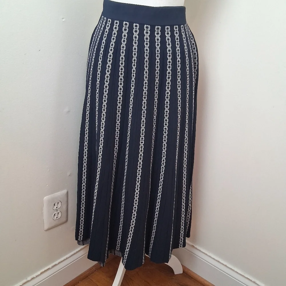 Tory Burch Gemini Link Jacquard Navy Blue Skirt Size XL